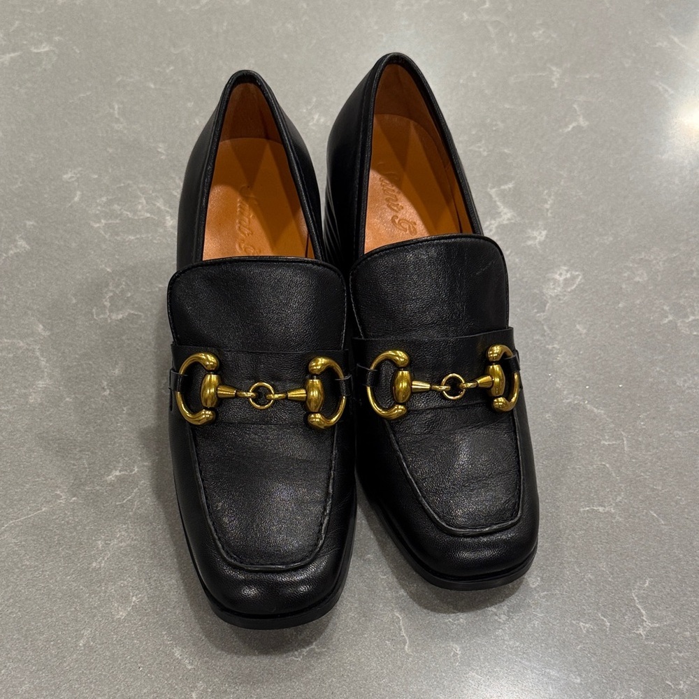 Saint Grace Black Leather Heeled Loafers with Gold Hardware - Picture 8 of 8
